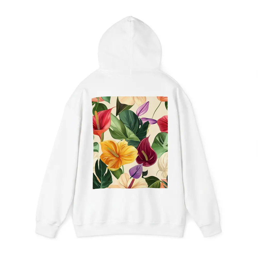 Tropical Anthurium Hibiscus Flowers Beige Background – Hoodies