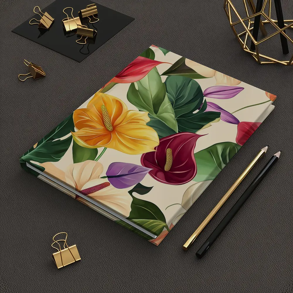Tropical Anthurium Hibiscus Flowers Beige Background – Notebooks