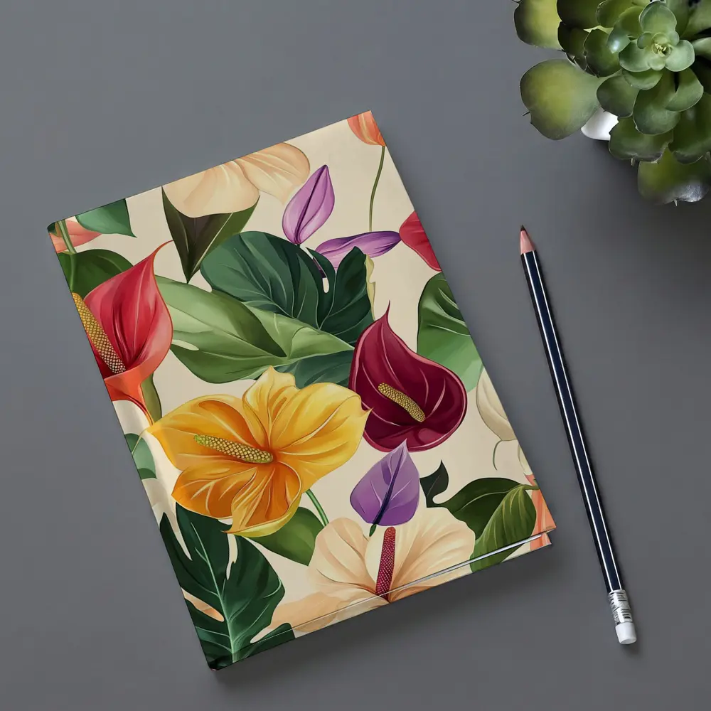 Tropical Anthurium Hibiscus Flowers Beige Background – Notebooks