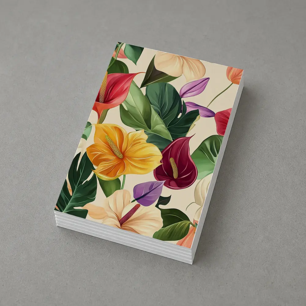 Tropical Anthurium Hibiscus Flowers Beige Background – Postcards