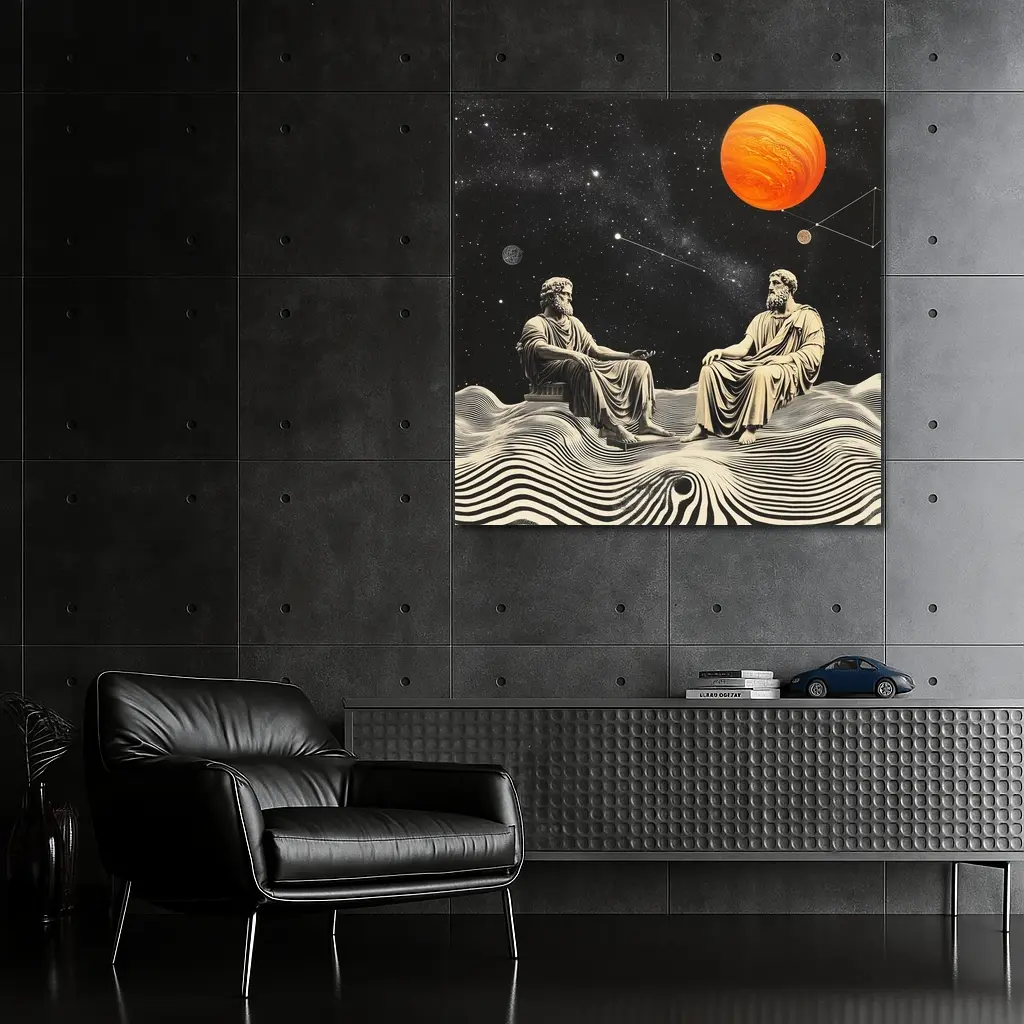 Greek Philosophers Sitting Under Cosmic Space – Wall Art
