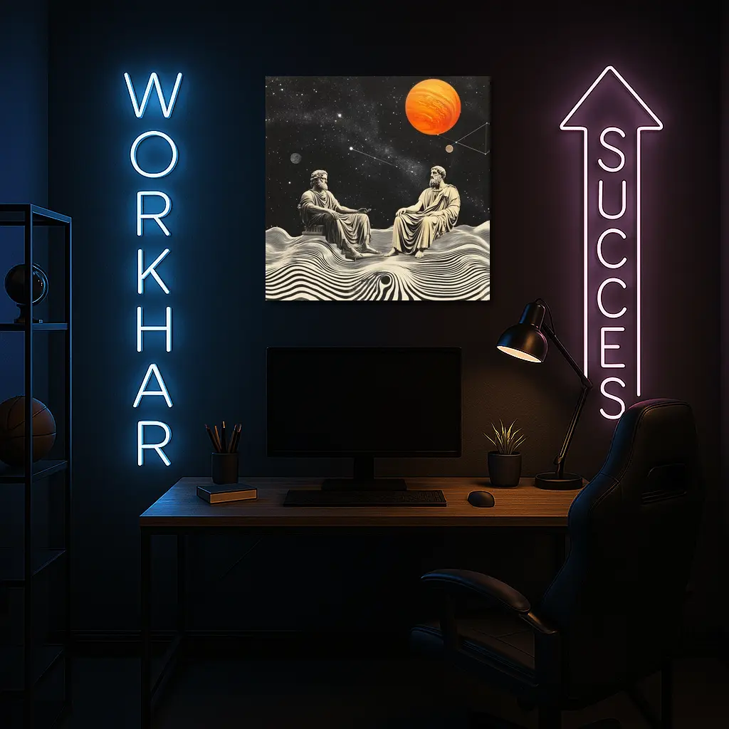 Greek Philosophers Sitting Under Cosmic Space – Wall Art