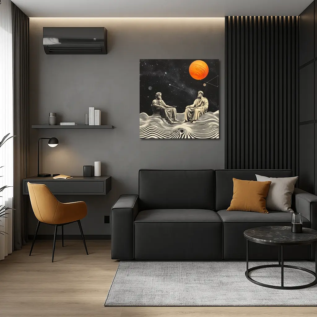 Greek Philosophers Sitting Under Cosmic Space – Wall Art
