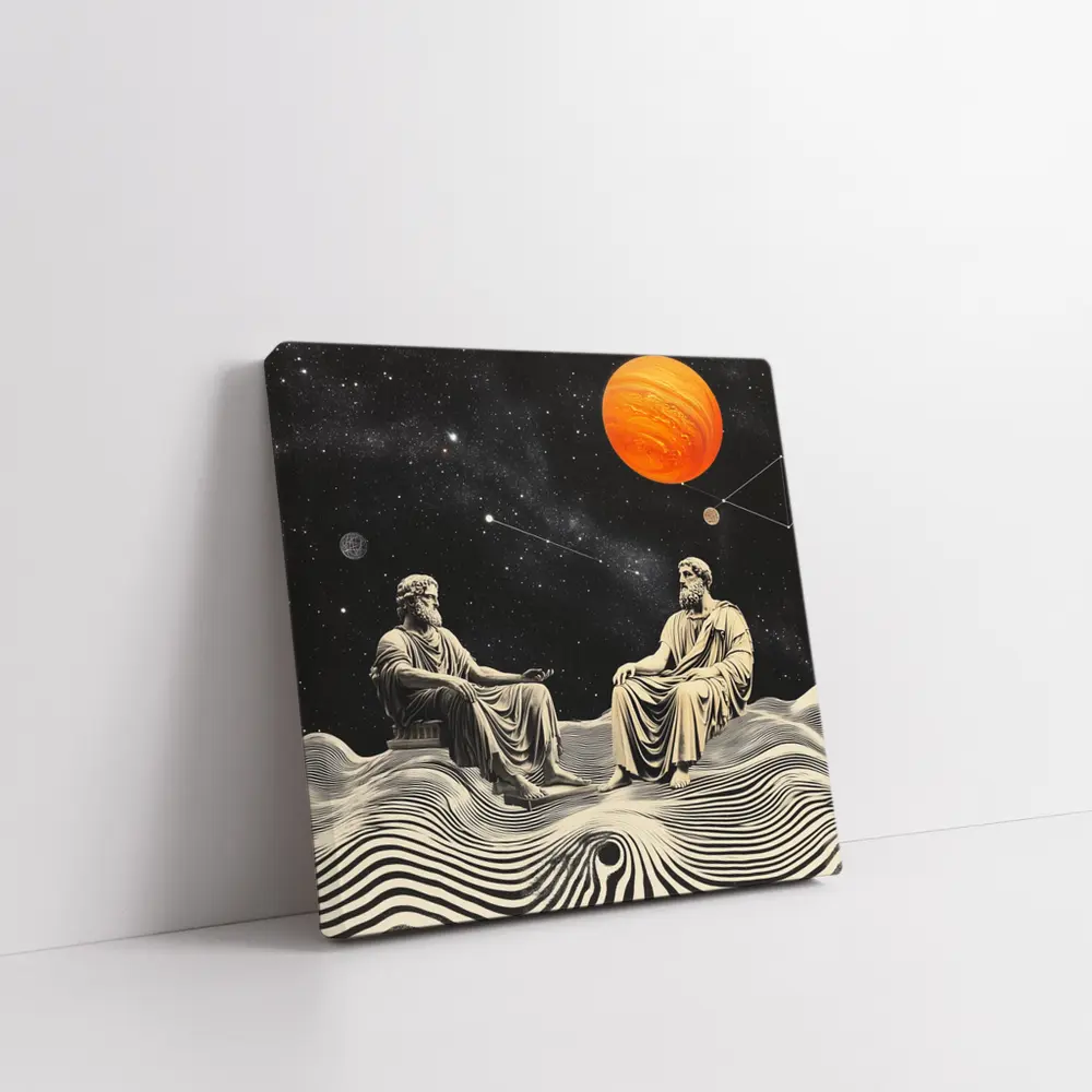 Greek Philosophers Sitting Under Cosmic Space – Wall Art