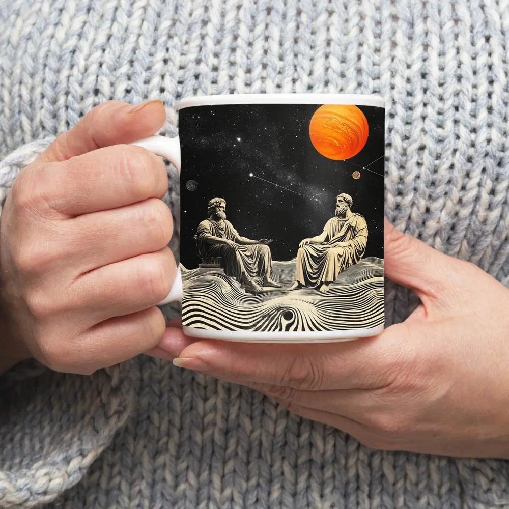 Greek Philosophers Sitting Under Cosmic Space – Mugs