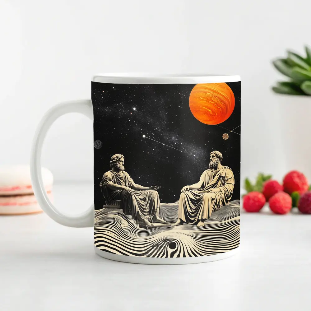 Greek Philosophers Sitting Under Cosmic Space – Mugs