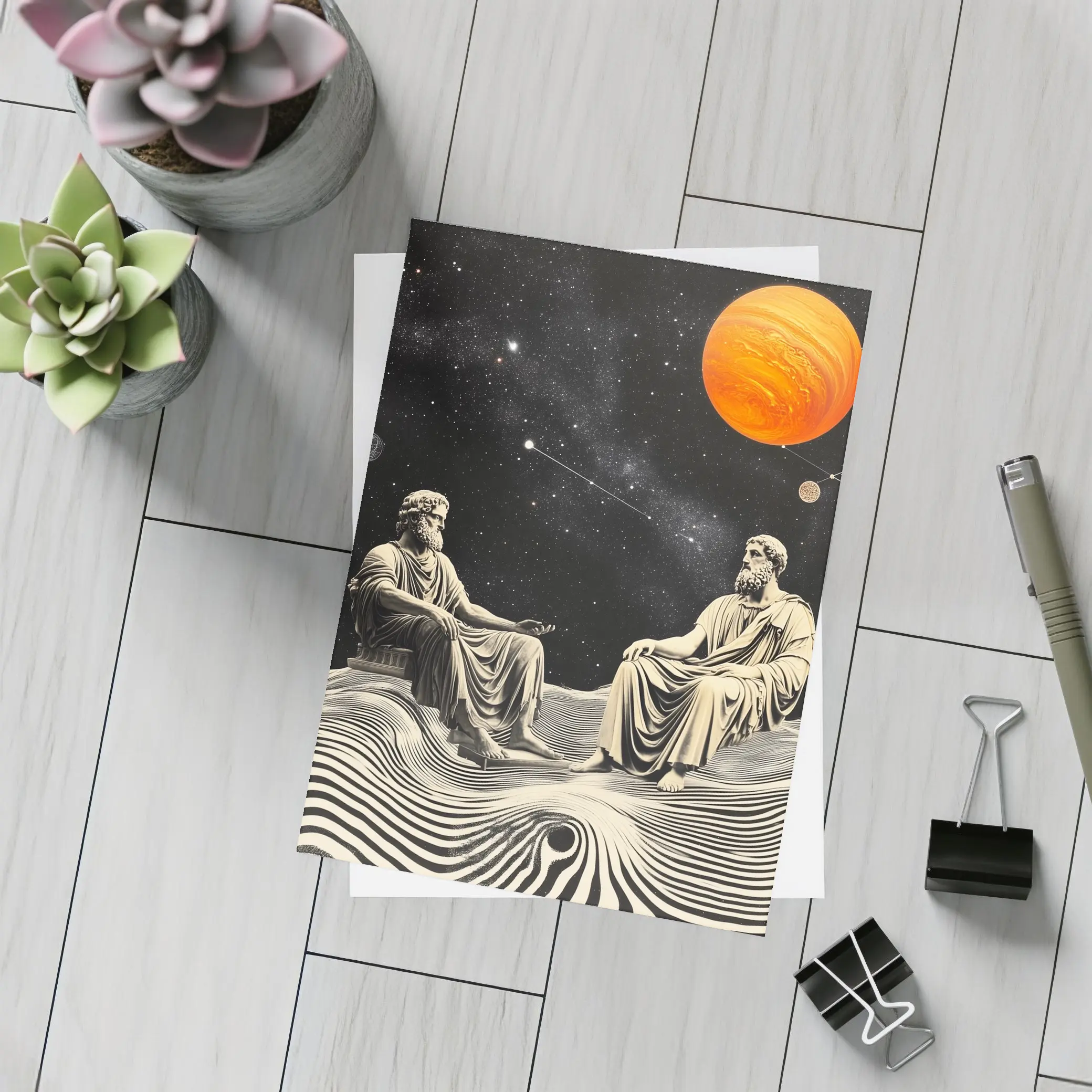 Greek Philosophers Sitting Under Cosmic Space – Postcards