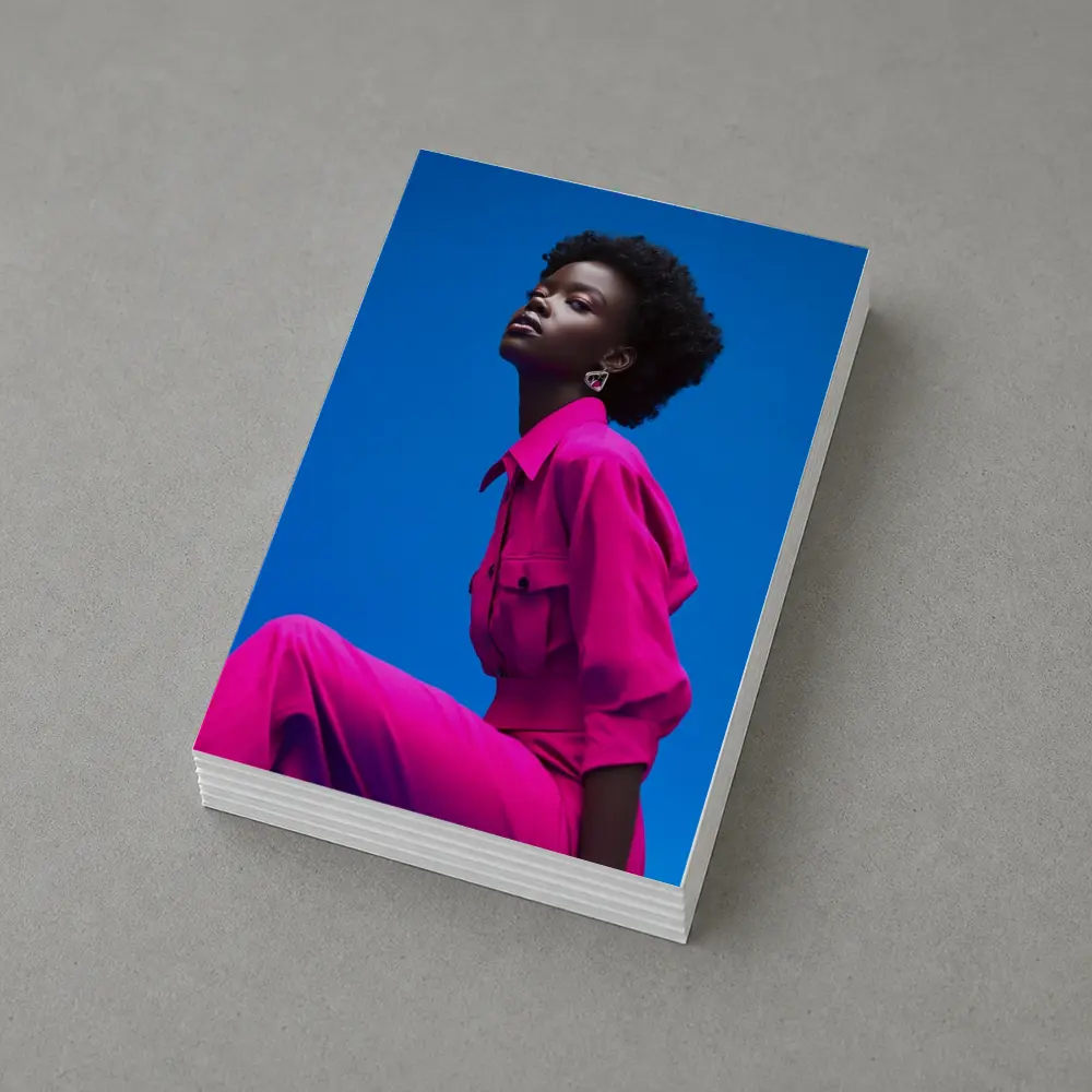 Woman in Magenta Outfit Against Blue Sky – Postcards