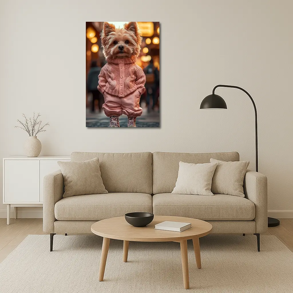 Yorkshire Terrier Pink Sweater City Street – Wall Art