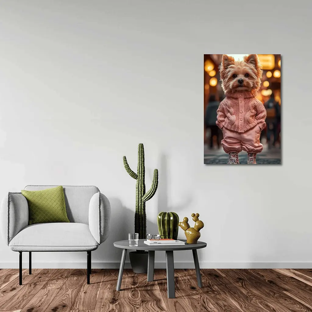 Yorkshire Terrier Pink Sweater City Street – Wall Art