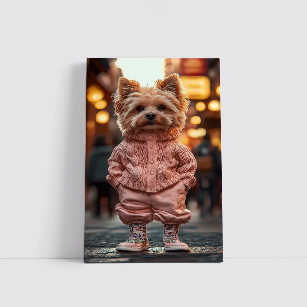 Yorkshire Terrier Pink Sweater City Street – Wall Art