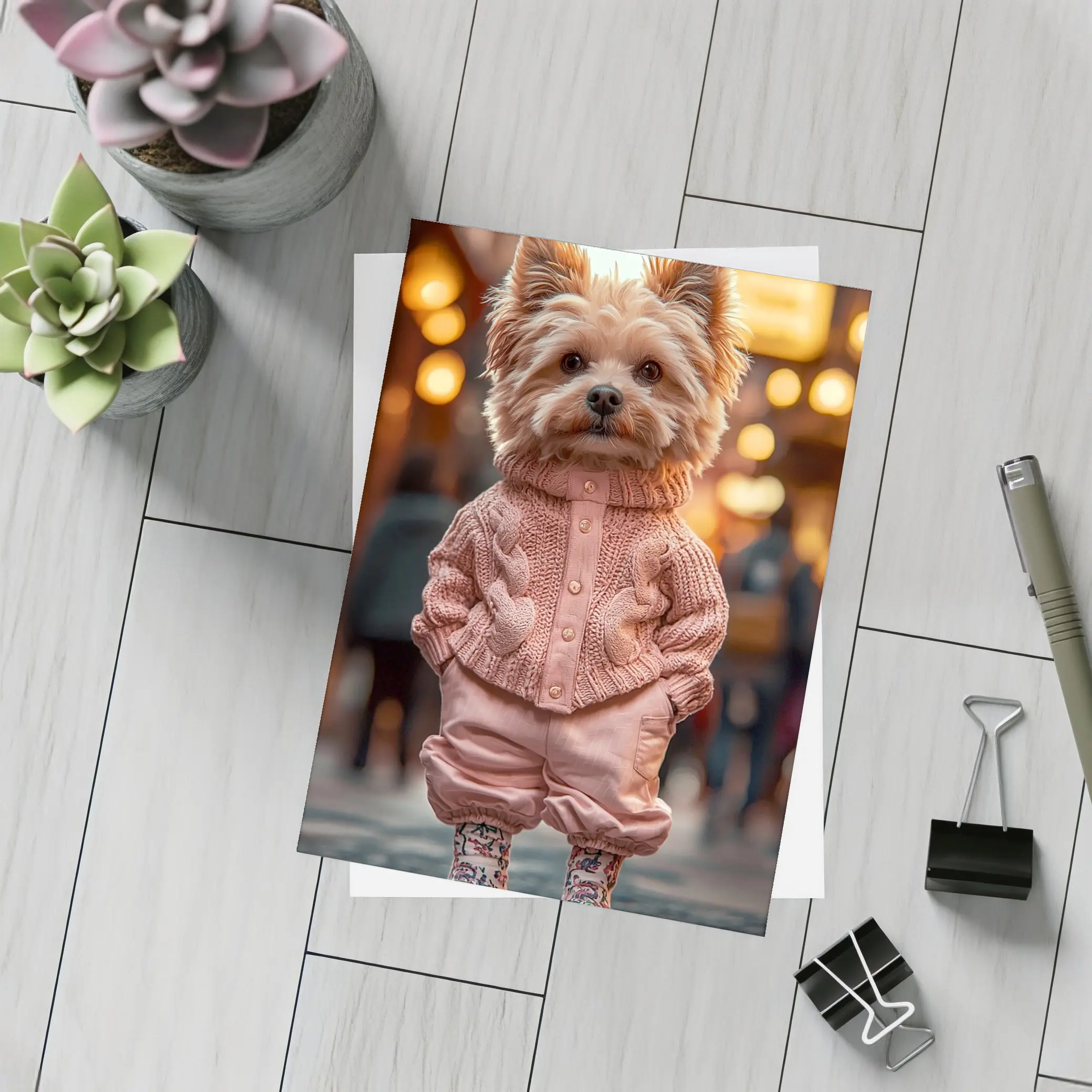Yorkshire Terrier Pink Sweater City Street – Postcards