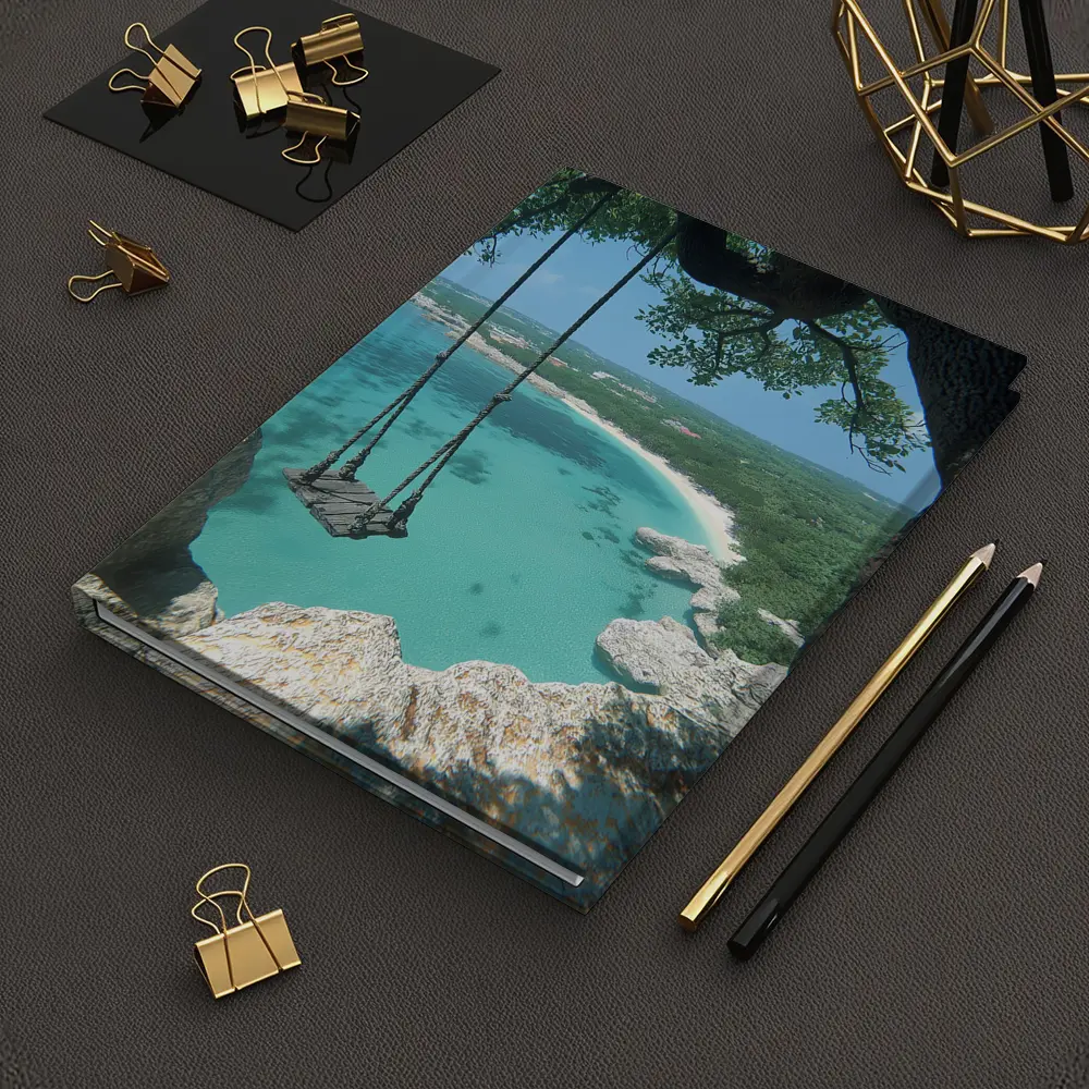 Wooden Swing Overlooking Turquoise Caribbean Beach – Notebooks
