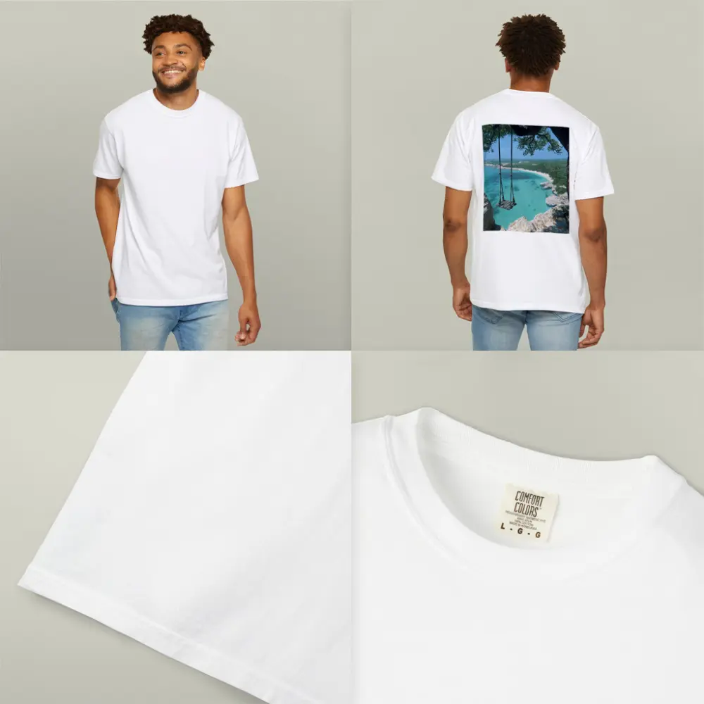 Wooden Swing Overlooking Turquoise Caribbean Beach – T-Shirts