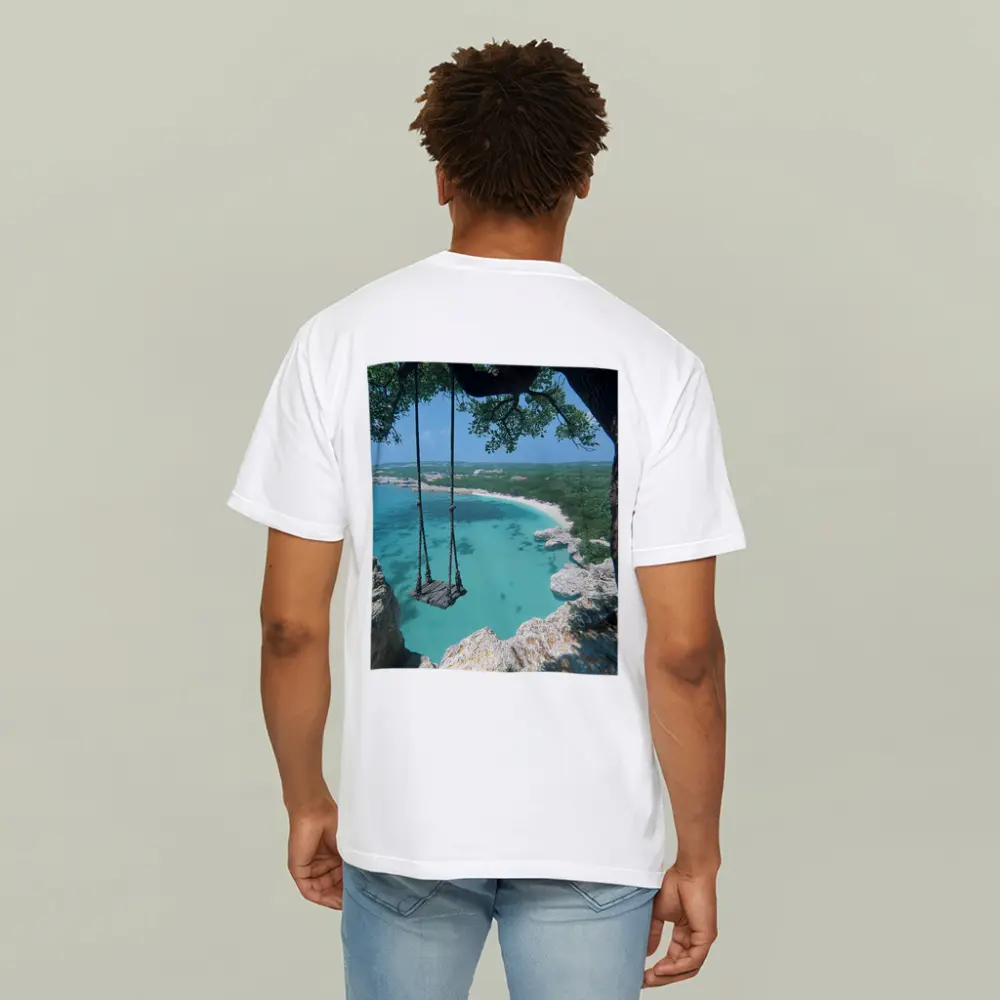 Wooden Swing Overlooking Turquoise Caribbean Beach – T-Shirts