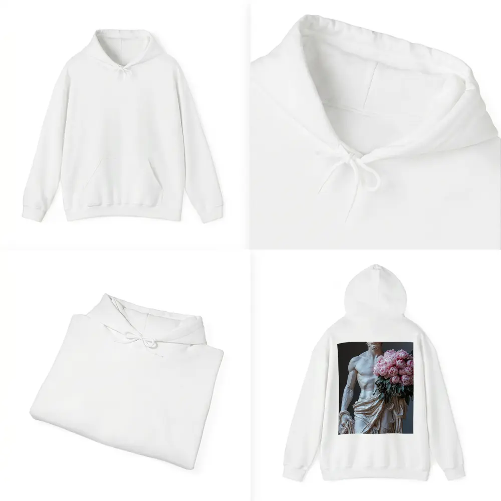 Greek Marble Statue Holding Pink Peonies – Hoodies