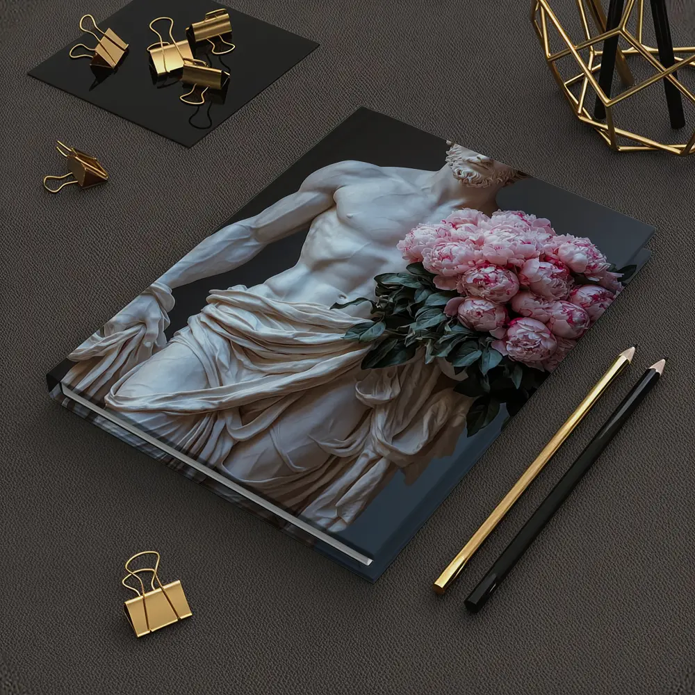 Greek Marble Statue Holding Pink Peonies – Notebooks