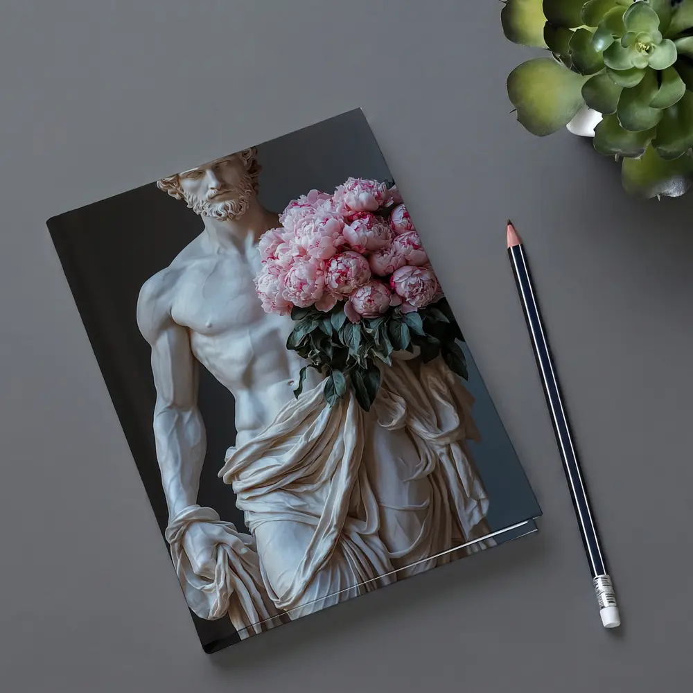 Greek Marble Statue Holding Pink Peonies – Notebooks