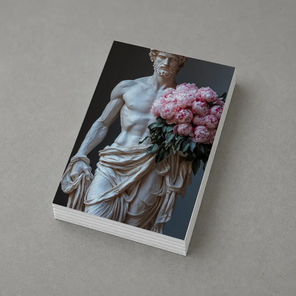 Greek Marble Statue Holding Pink Peonies – Postcards