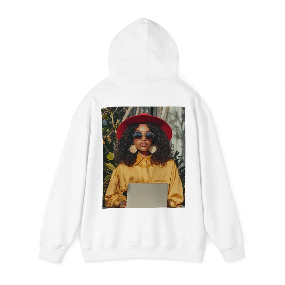 Stylish Woman Red Hat Yellow Blouse Laptop – Hoodies