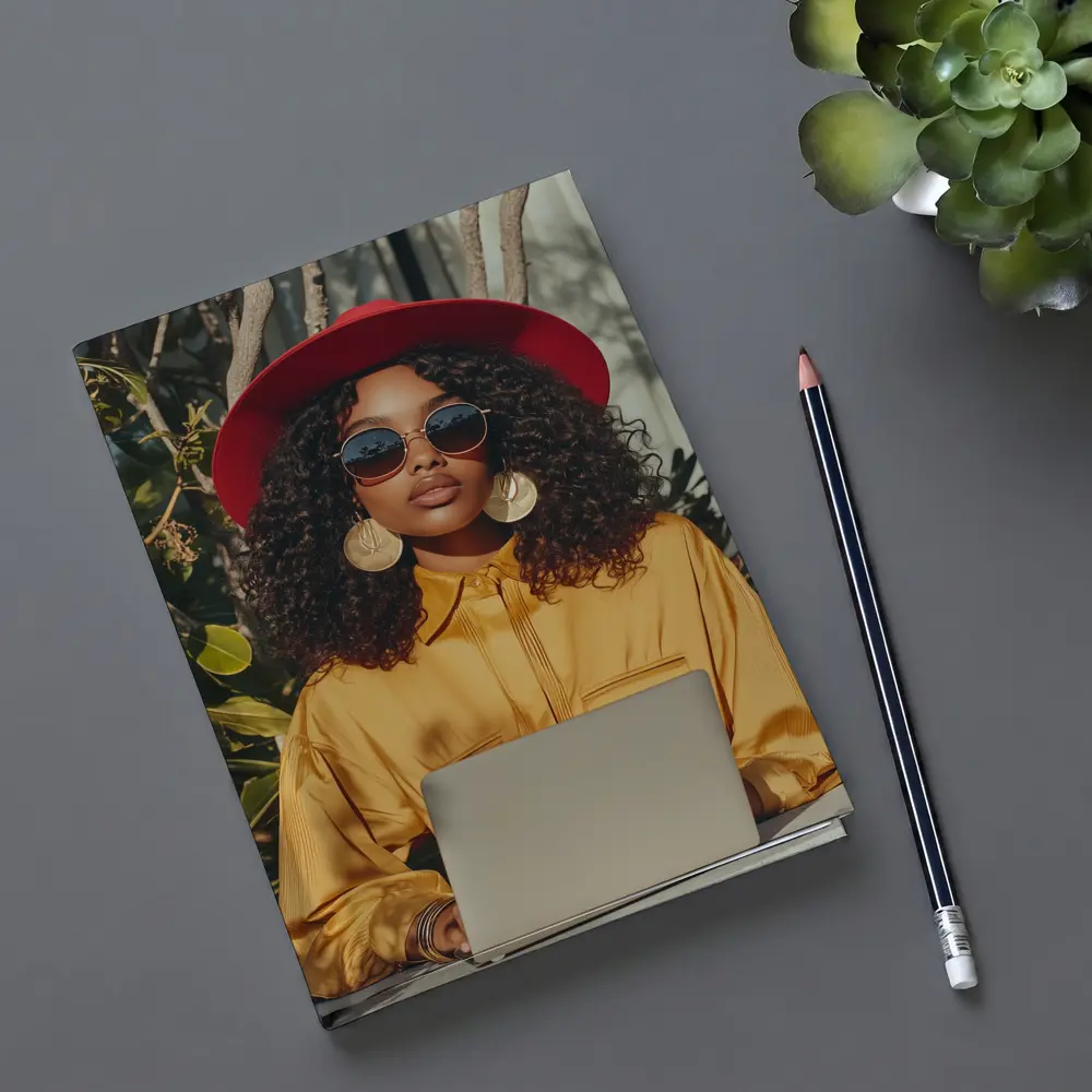 Stylish Woman Red Hat Yellow Blouse Laptop – Notebooks