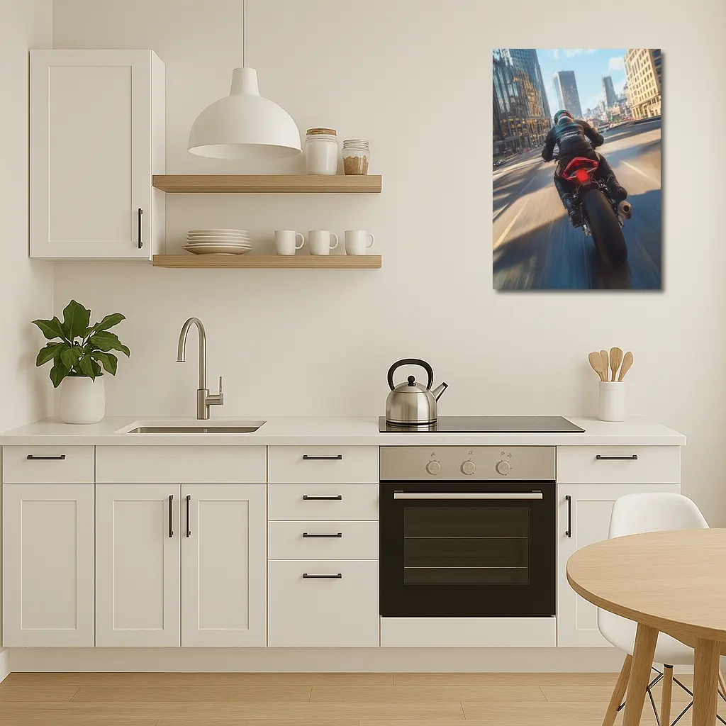 Sport Bike Rider Racing Through City Streets – Wall Art