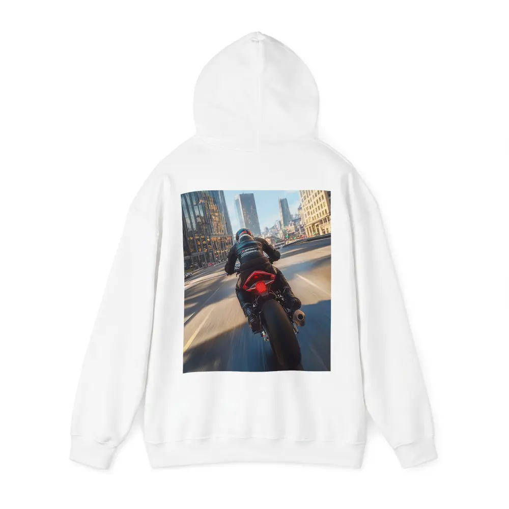 Sport Bike Rider Racing Through City Streets – Hoodies
