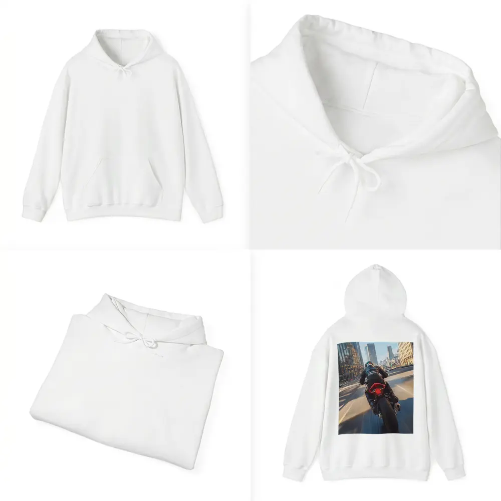 Sport Bike Rider Racing Through City Streets – Hoodies