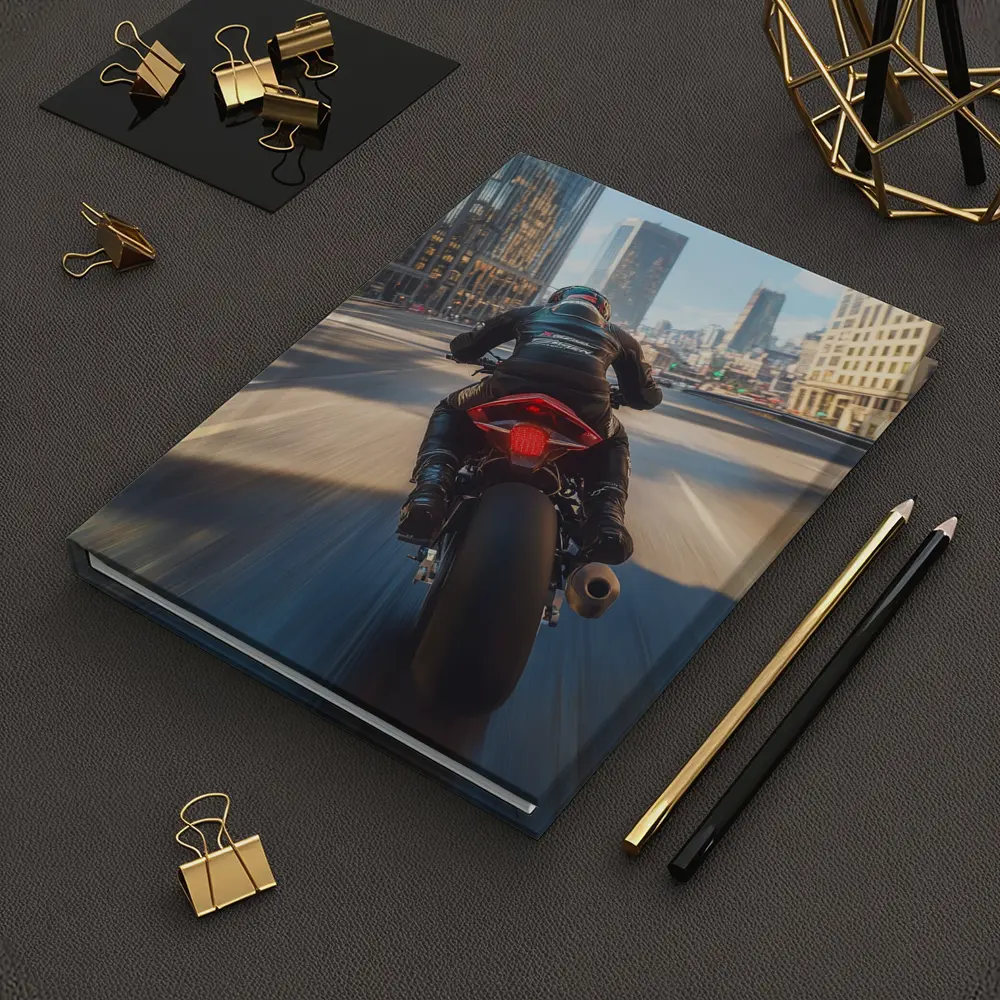 Sport Bike Rider Racing Through City Streets – Notebooks