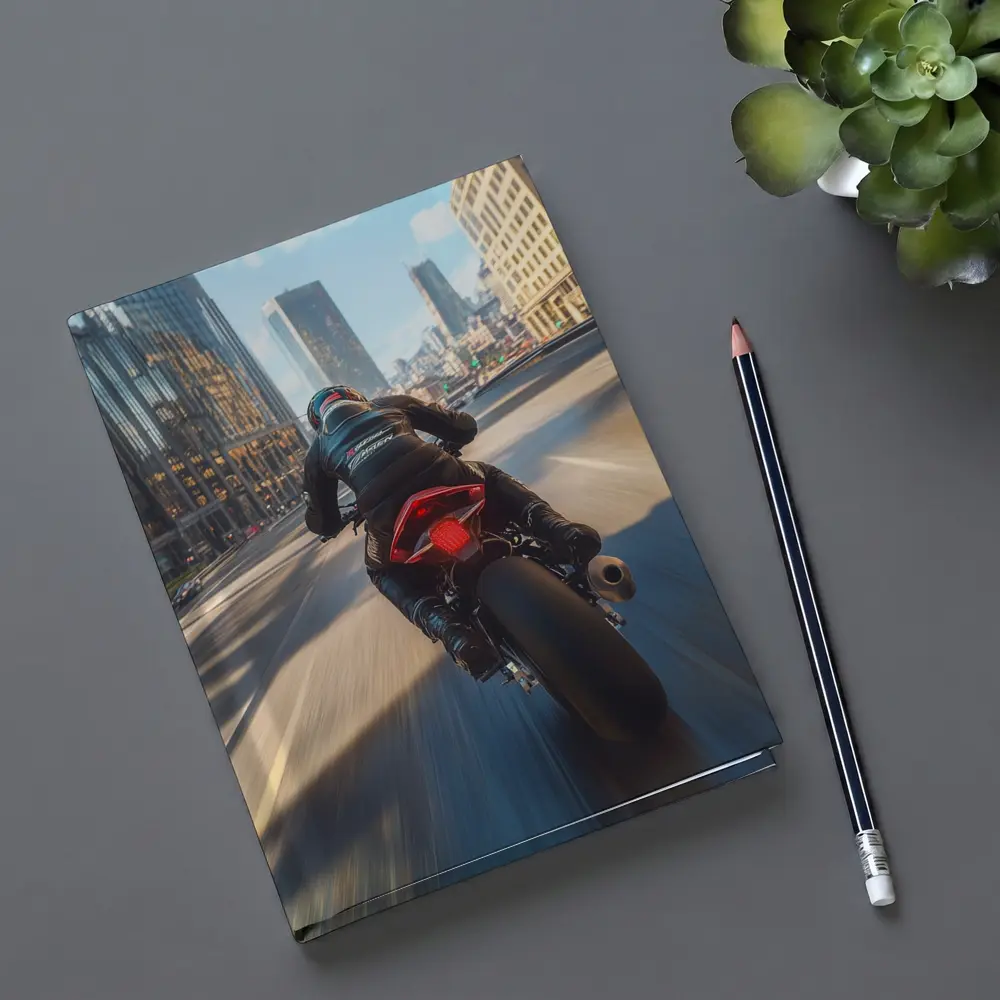 Sport Bike Rider Racing Through City Streets – Notebooks