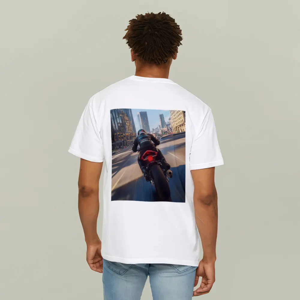 Sport Bike Rider Racing Through City Streets – T-Shirts