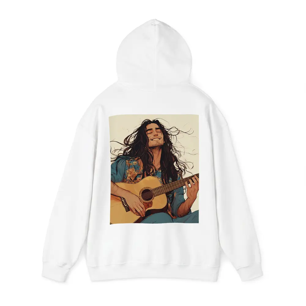 Long Hair Guitarist Playing Acoustic Guitar Art – Hoodies