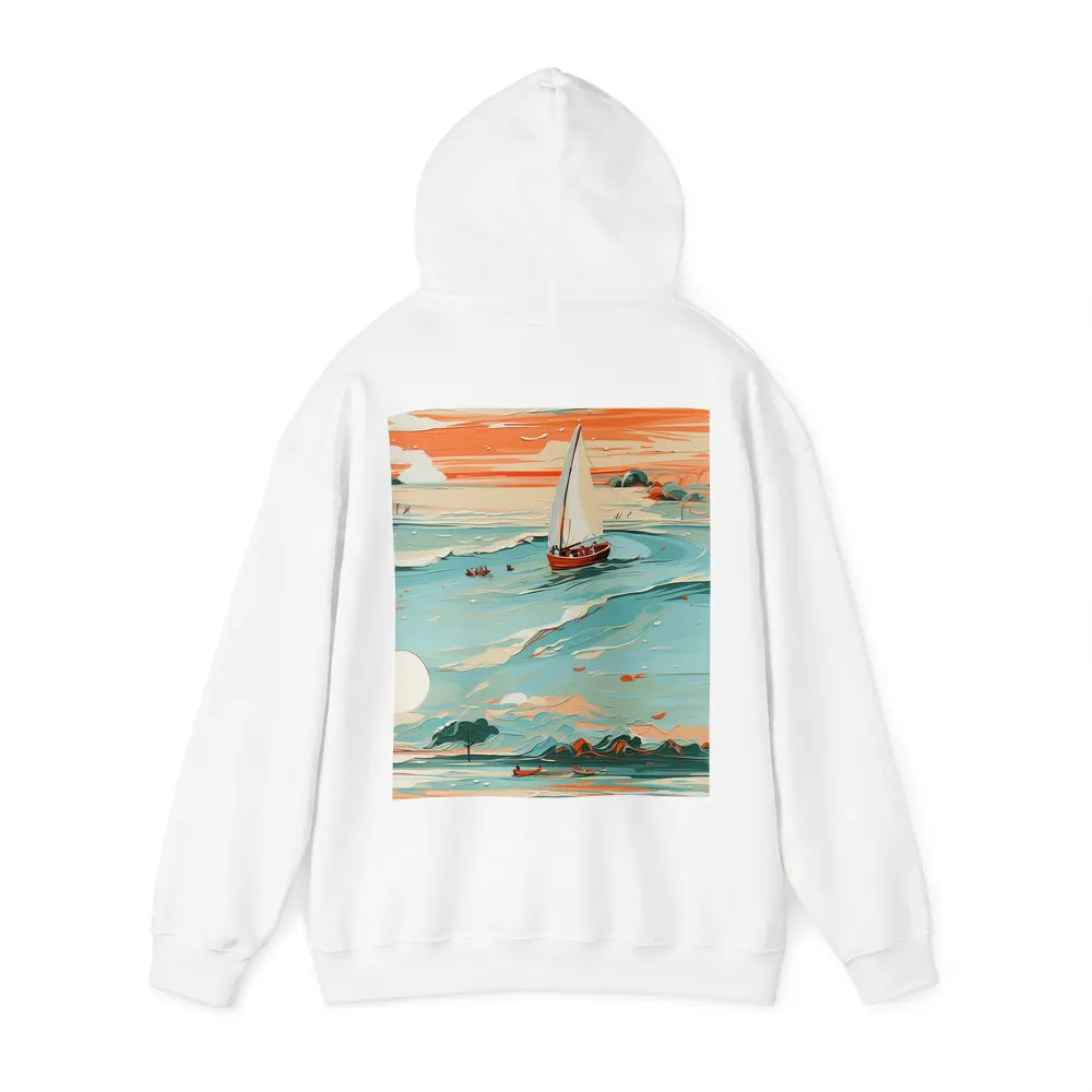 Sailboat On Teal Ocean Sunset Art – Hoodies