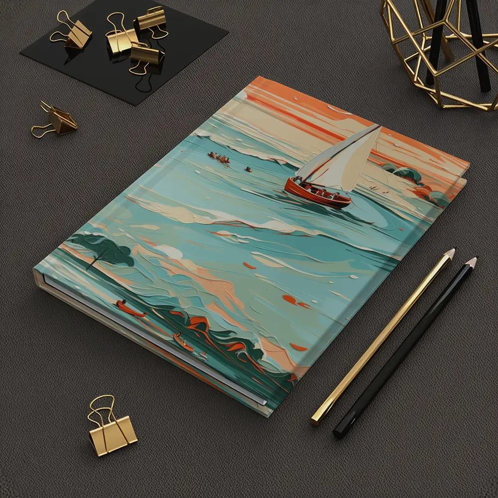 Sailboat On Teal Ocean Sunset Art – Notebooks