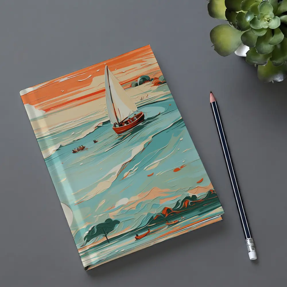 Sailboat On Teal Ocean Sunset Art – Notebooks