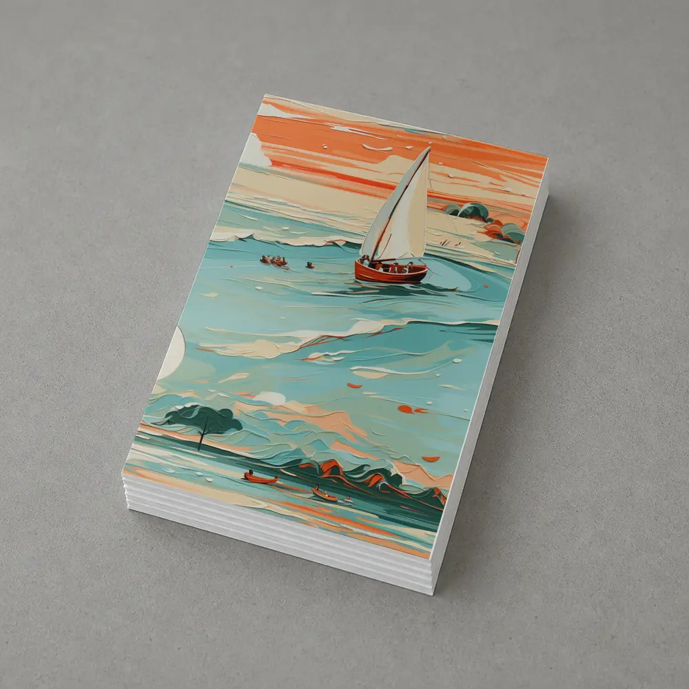 Sailboat On Teal Ocean Sunset Art – Postcards