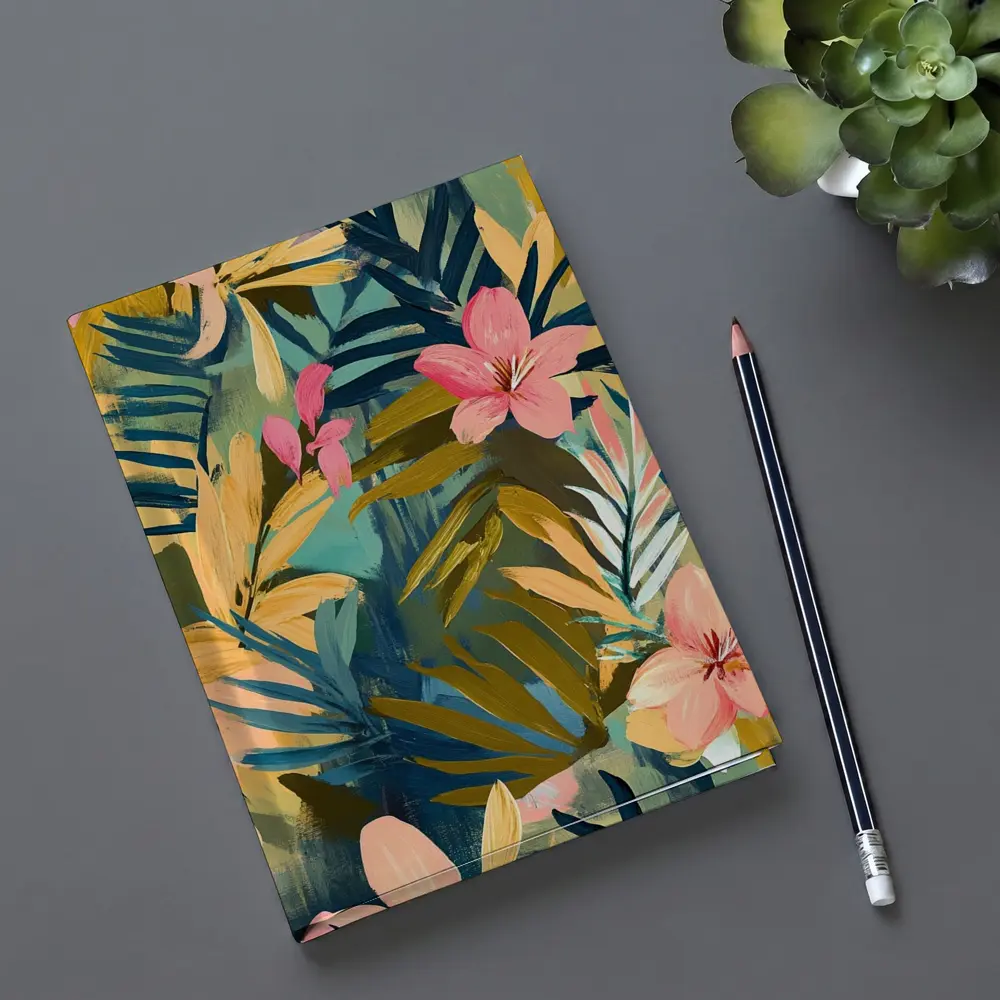Tropical Flowers and Palm Leaves Painting – Notebooks