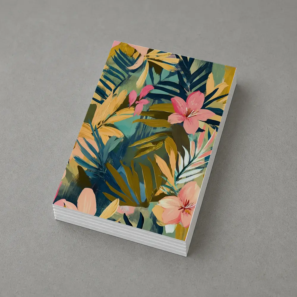 Tropical Flowers and Palm Leaves Painting – Postcards