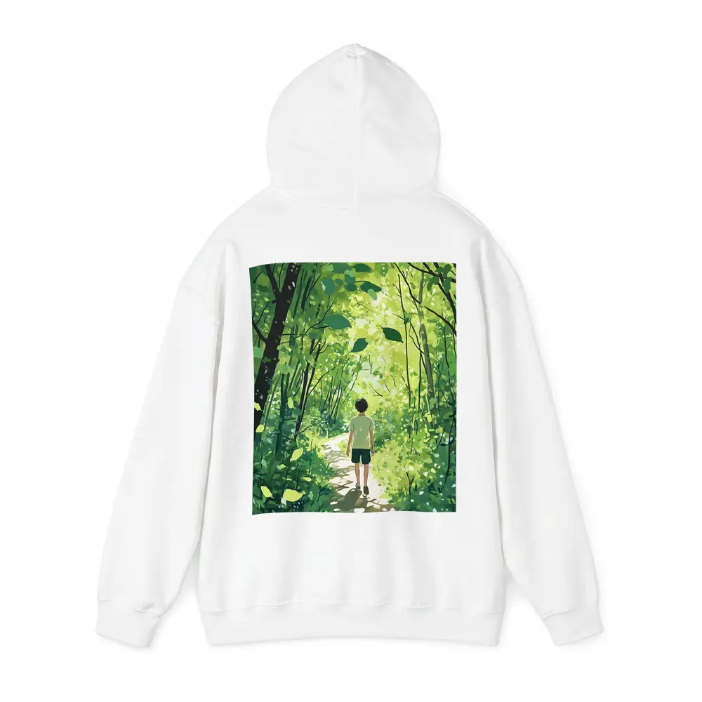 Anime Boy Walking Through Sunlit Forest Path – Hoodies