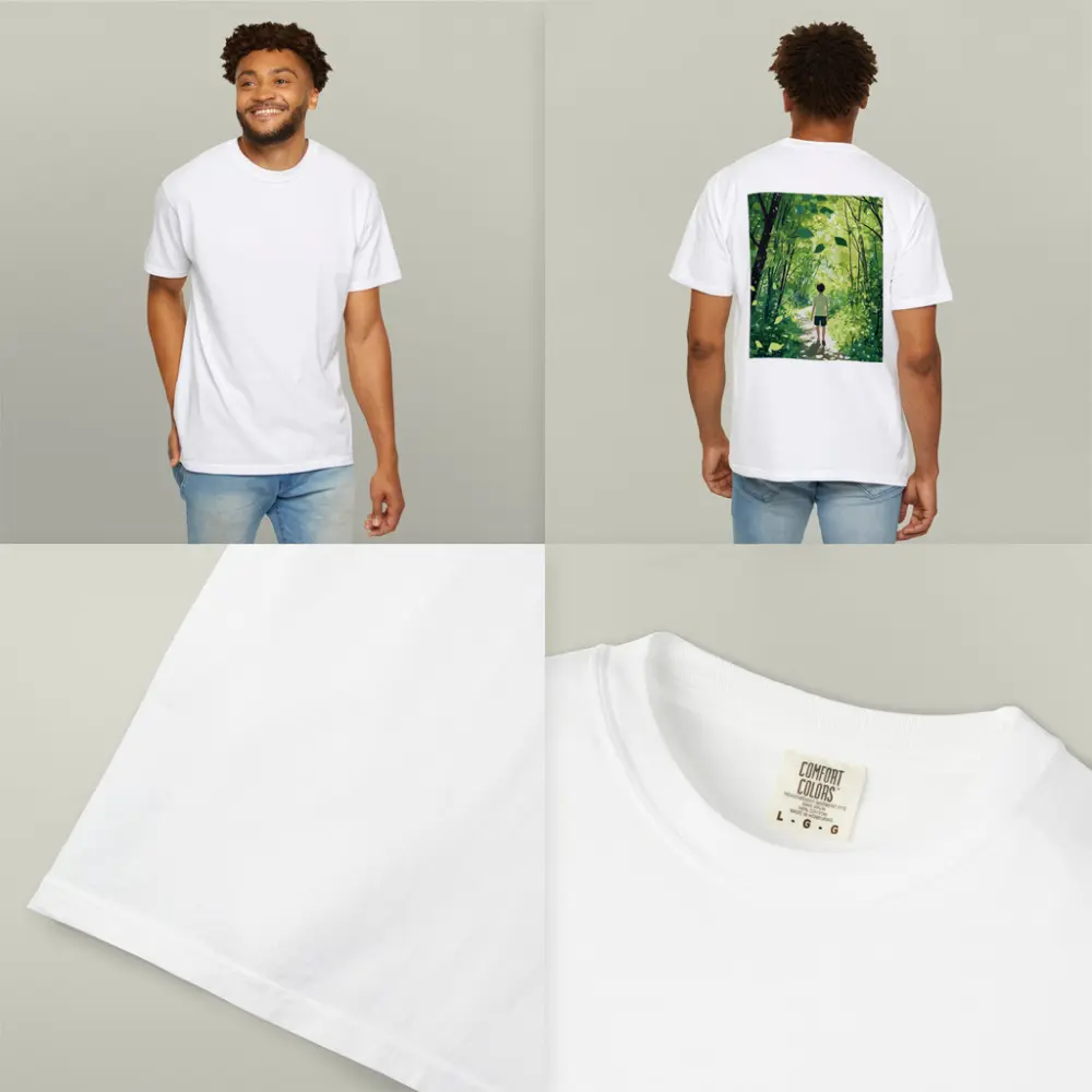 Anime Boy Walking Through Sunlit Forest Path – T-Shirts
