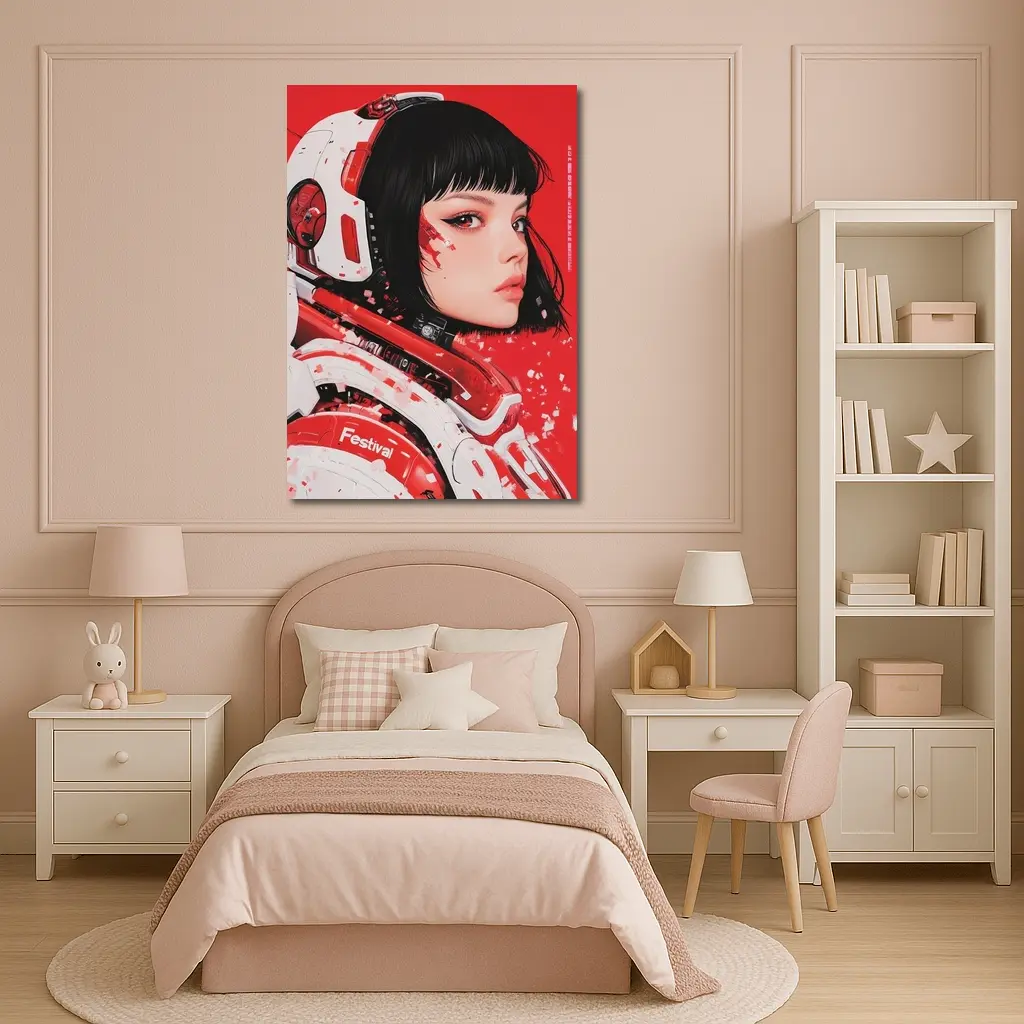 Tokyo Festival Anime Girl Red Background – Wall Art