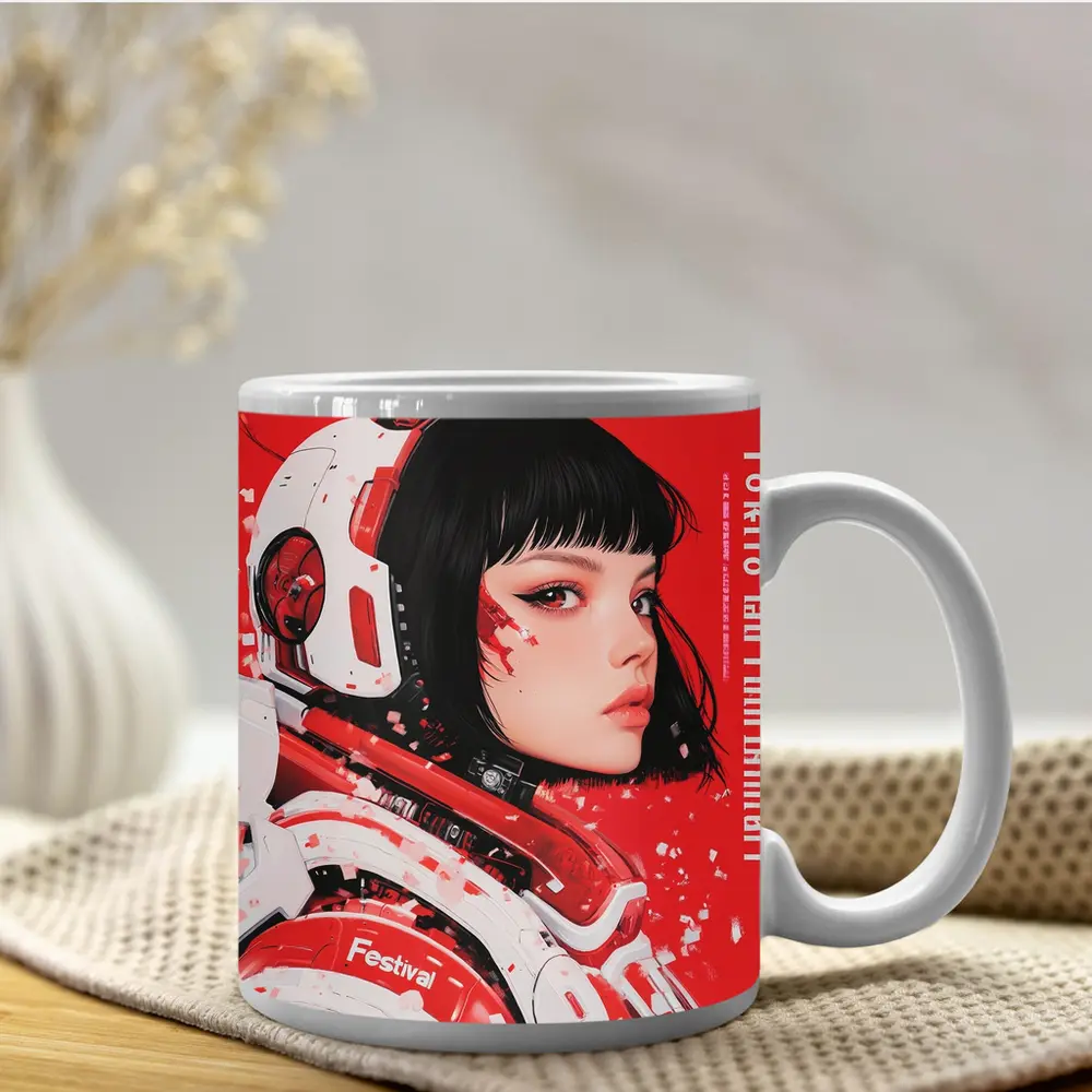 Tokyo Festival Anime Girl Red Background – Mugs