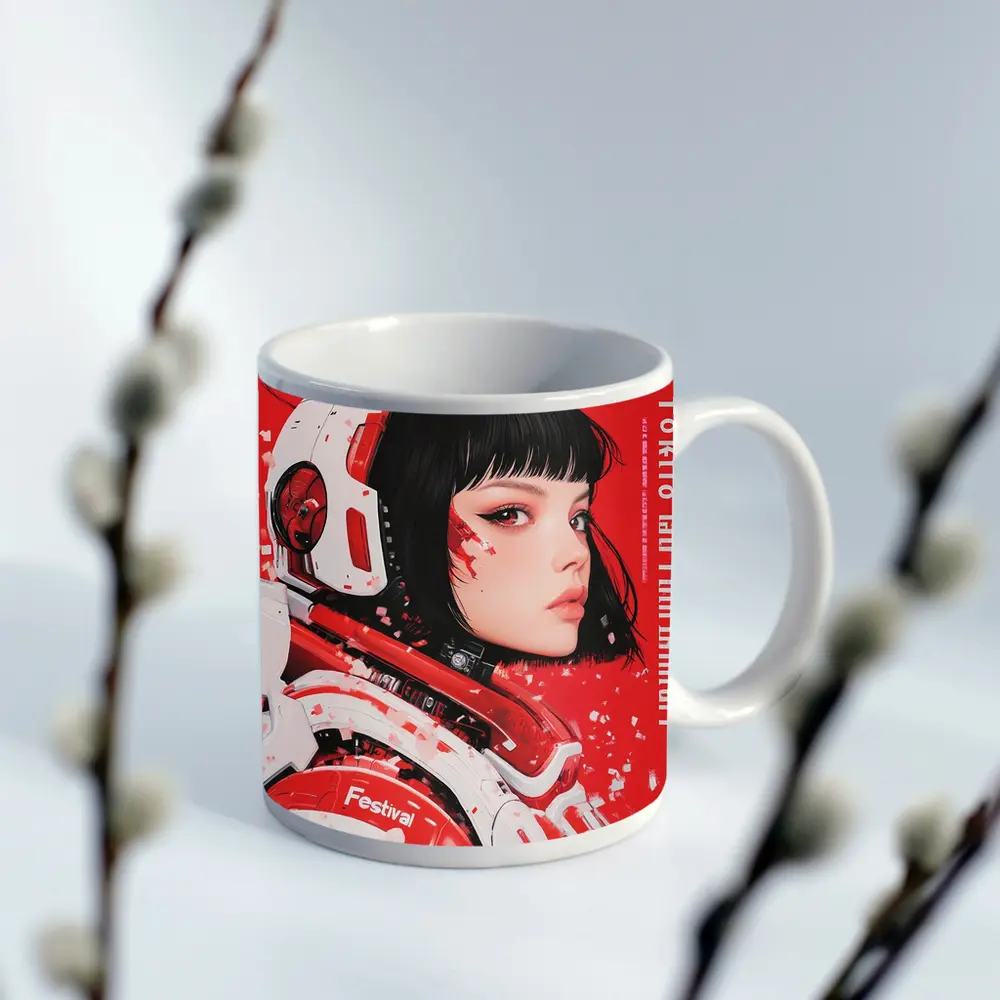Tokyo Festival Anime Girl Red Background – Mugs