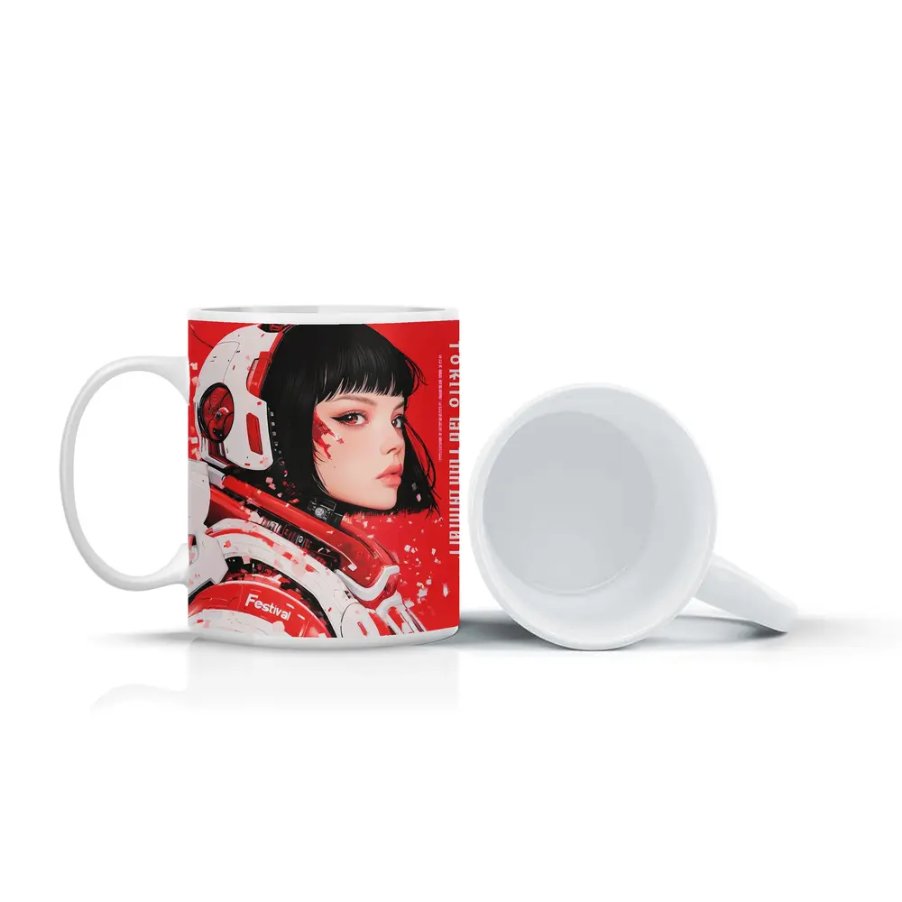 Tokyo Festival Anime Girl Red Background – Mugs