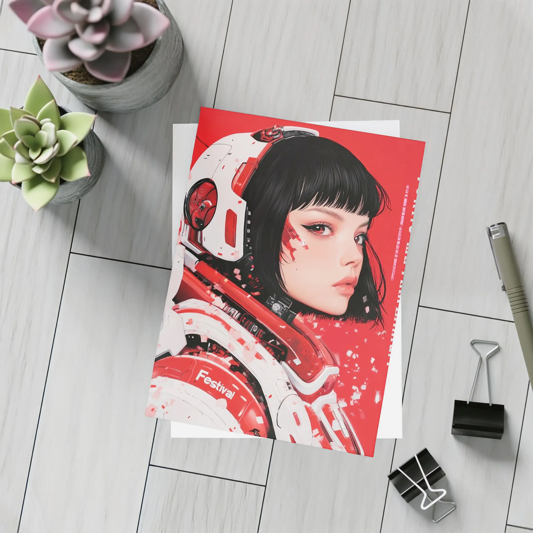Tokyo Festival Anime Girl Red Background – Postcards
