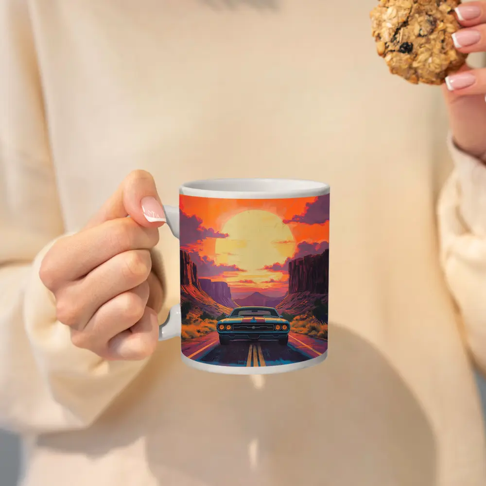 Dodge Challenger Desert Canyon Sunset Art – Mugs