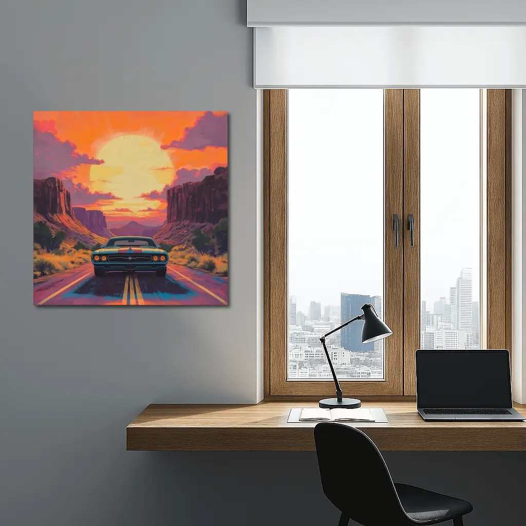 Dodge Challenger Desert Canyon Sunset Art – Wall Art