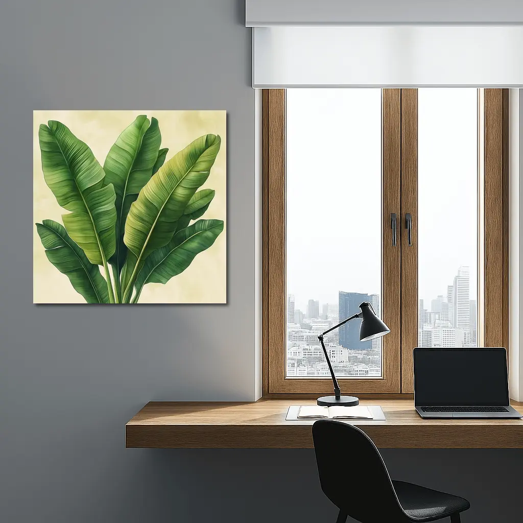 Tropical Banana Leaves Illustration Beige Background – Wall Art