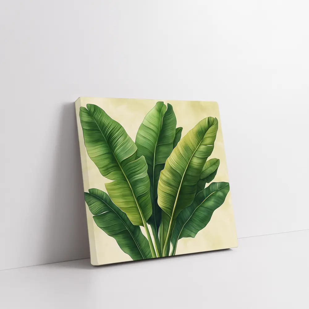 Tropical Banana Leaves Illustration Beige Background – Wall Art