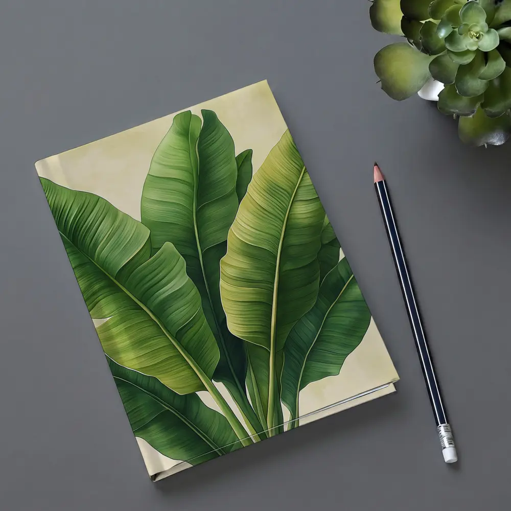 Tropical Banana Leaves Illustration Beige Background – Notebooks